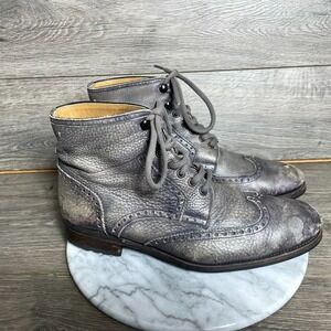 Magnanni Boots Mens 10 Gray Leather Wingtip Fairfax Combat Lace Up Formal Spain
